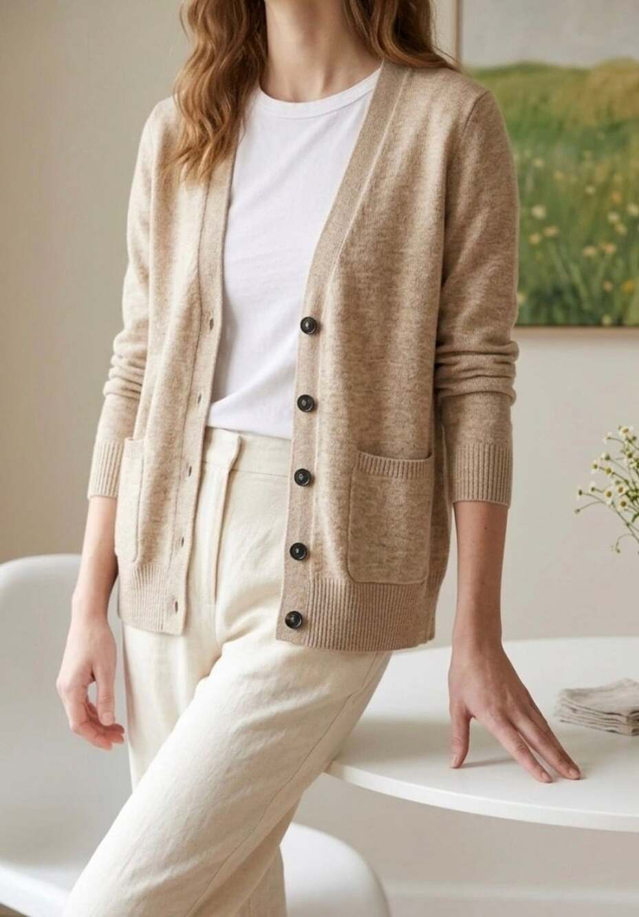 Madewell Cardigan Sweater Size XS Tan Heather V-Neck Cotton
